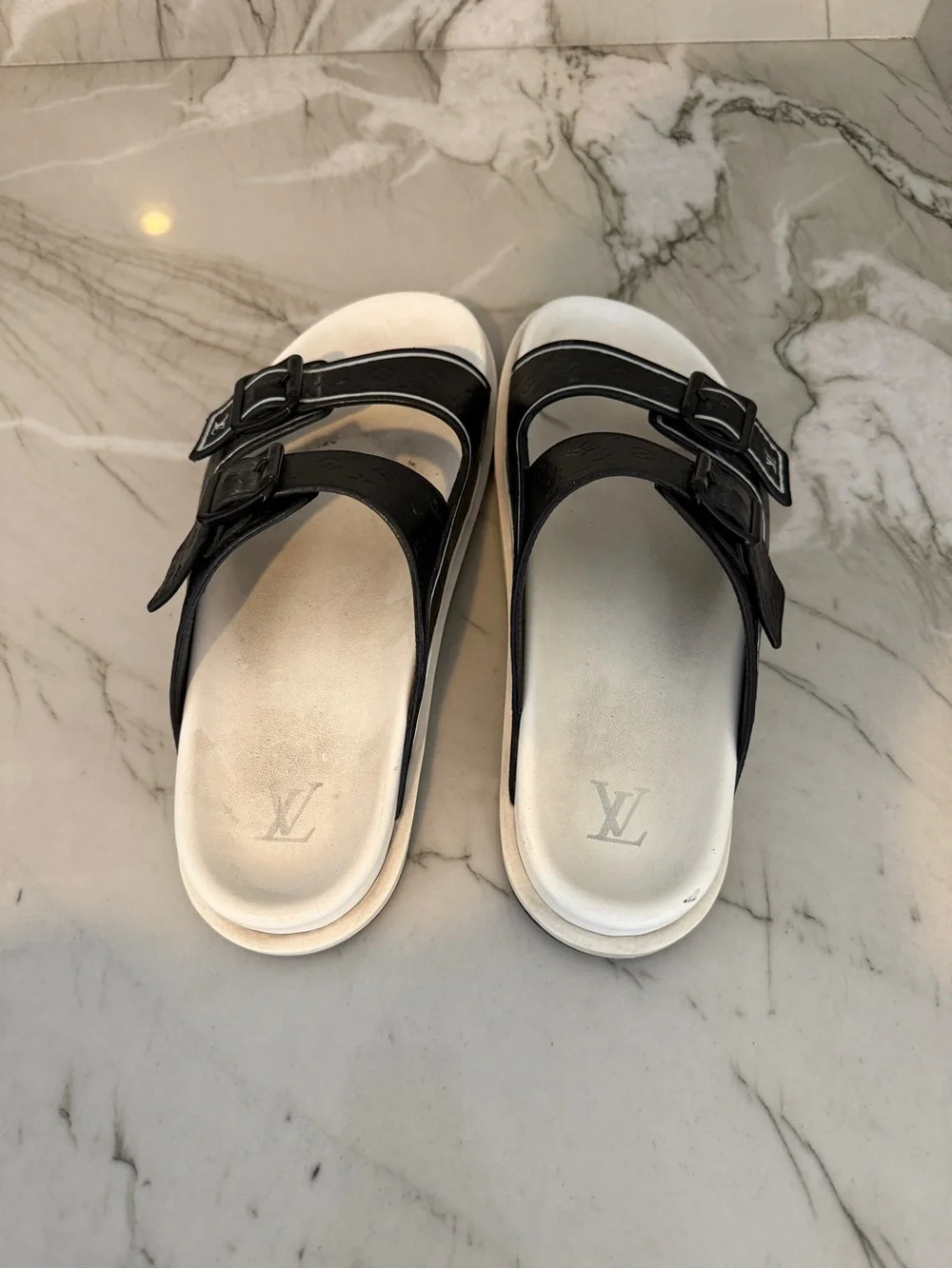 Louis Vuitton Black and White Kids Double-Buckle Slide Sandals